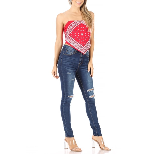 Women's Paisley Sexy Bandana tube crop top with clear adjustable