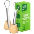 thumbnail image 1 of Raspador lingual VIVAGO para adultos con soporte, paquete de 2 unidades, acero inoxidable, 1 of 8