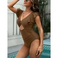 thumbnail image 3 of Charmo Womens V Neck 1 Piece Monokini Swimwear Ruffled Sleeve Swimsuit Tummy Control Bath Suit, 3 of 5