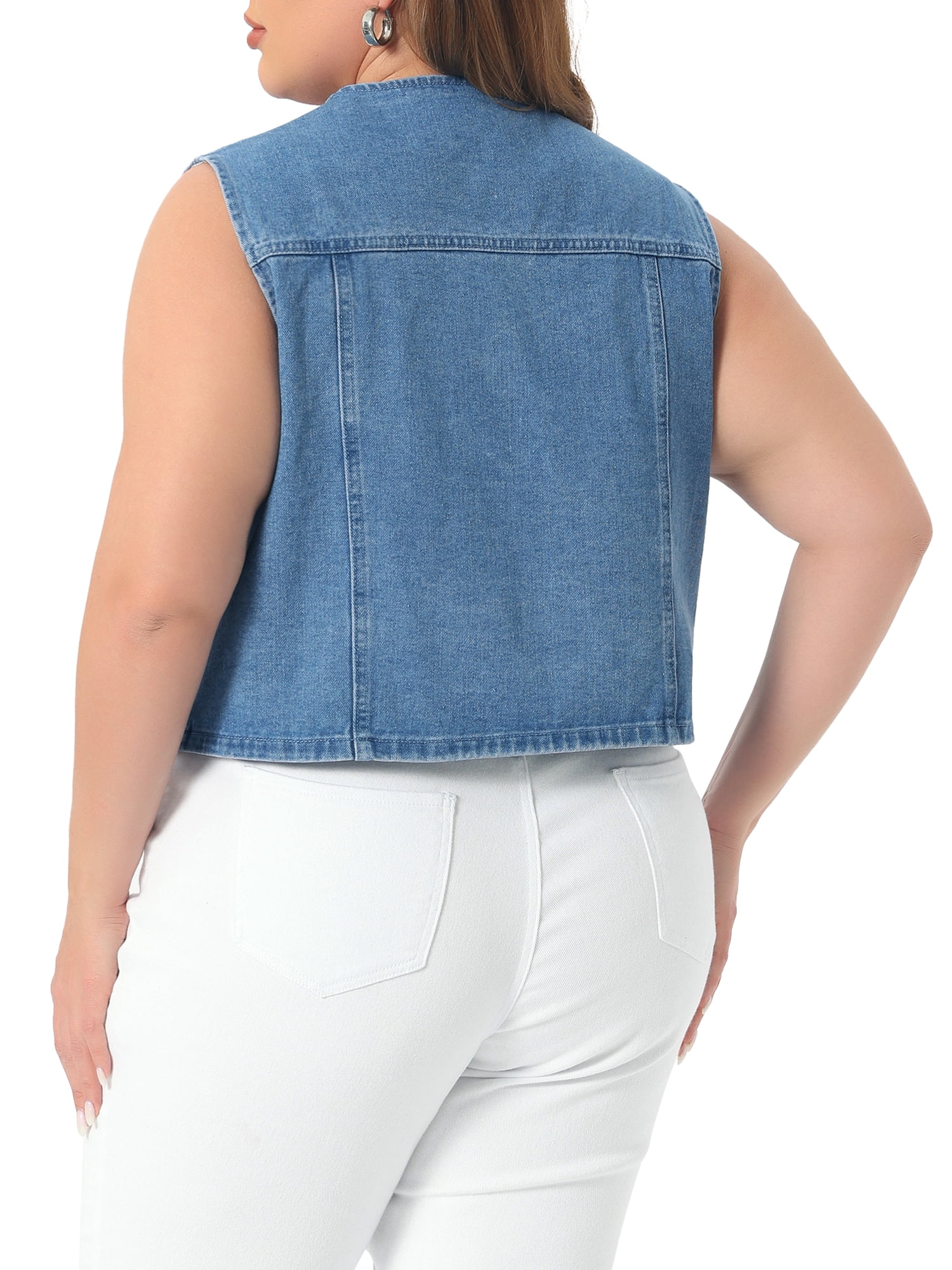 DARING DIVA Women's Plus Size V Neck Button Down Casual Denim Vest 4X Light Blue