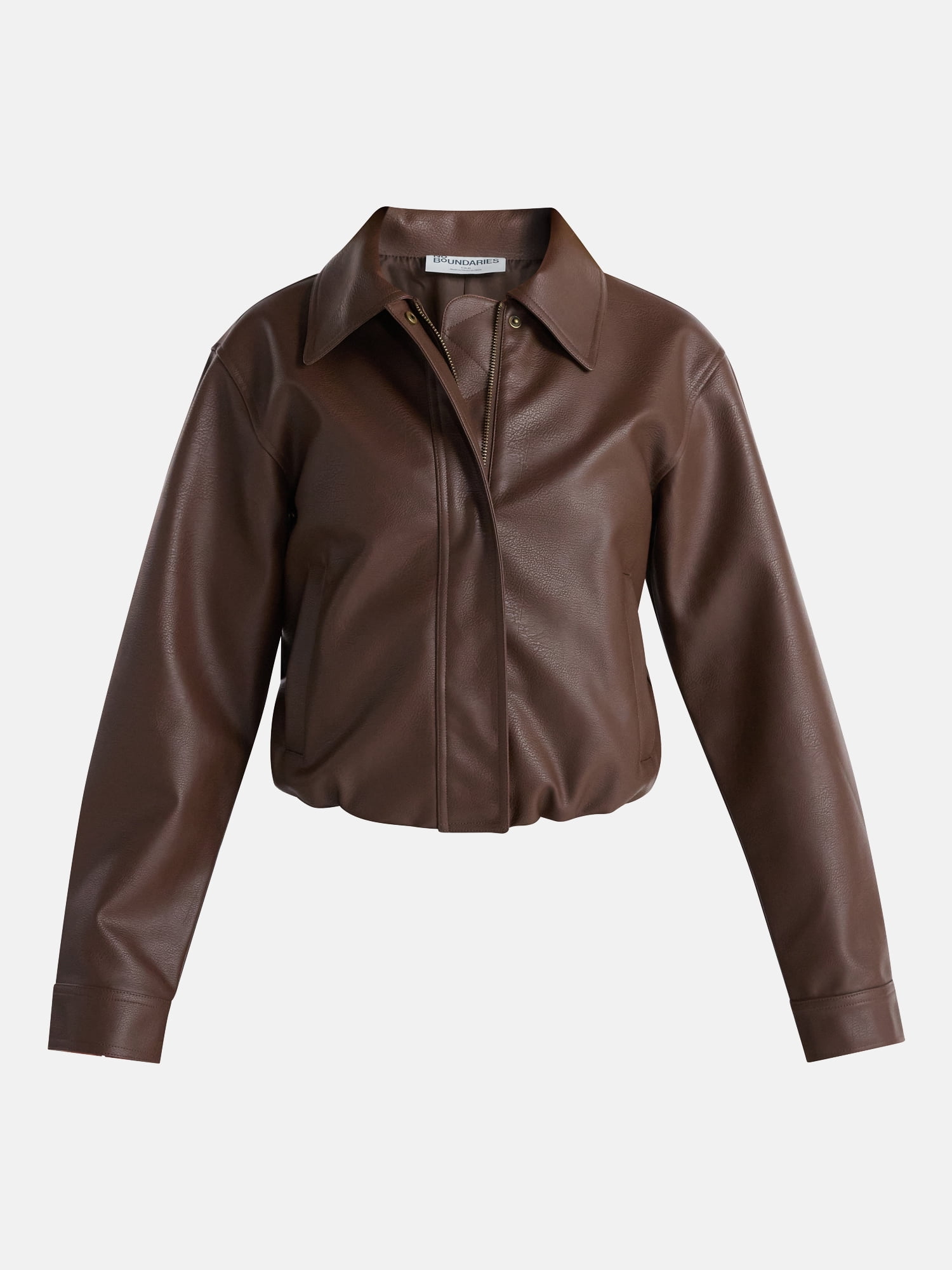 No Boundaries Bubble Hem Faux Leather Bomber Jacket, Women's