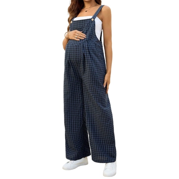 Misright Lightweight Plaids Maternity Overalls Elastic Comfortable for All Wear