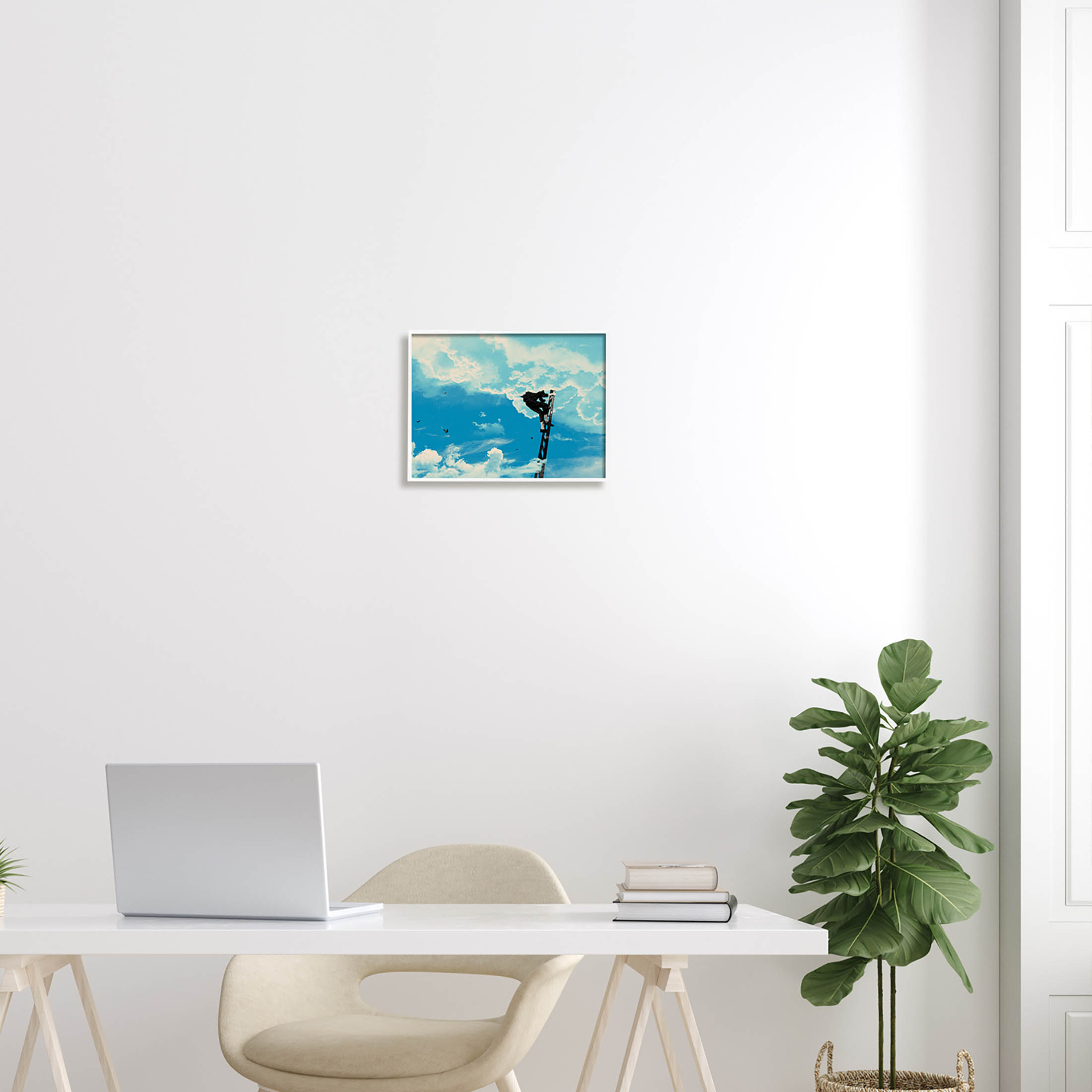 Stupell Industries Climbing Ladder Into Clouds Concept Graphic Art White Framed Art Print Wall Art, Design by Matheus Lopes Castro