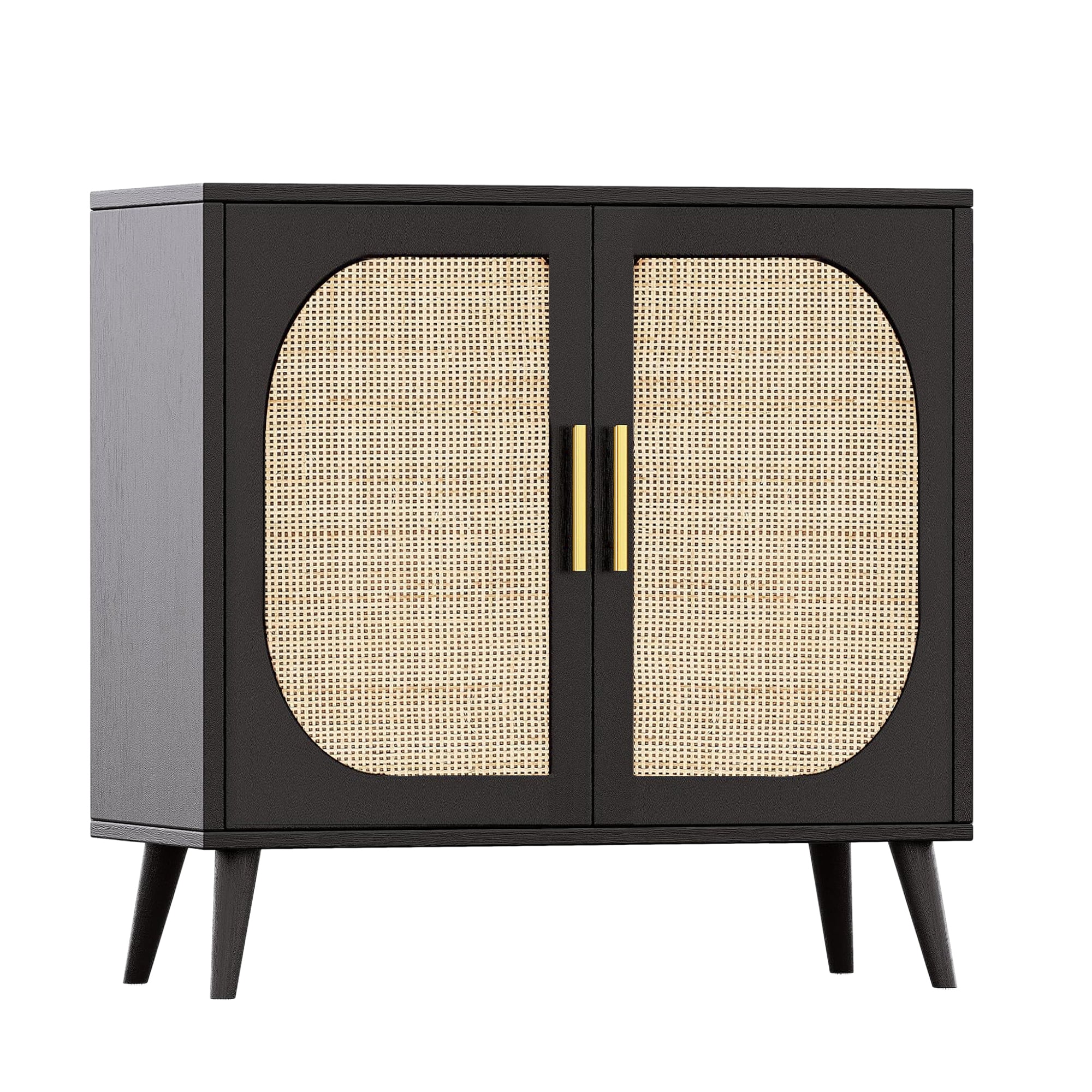 Homy Casa Accent Cabinet, 2-Door Rattan Storage Cabinet with Shelves, Black