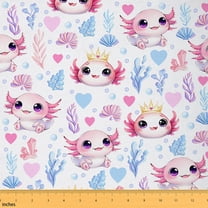 Homewish Axolotl Fabric by the Yard 2 Yard,Cartoon Animal Room Decor Fabric by the Yard,Watercolor Coral Fabric for Sewing For Girls,Ultra Soft Home Decor