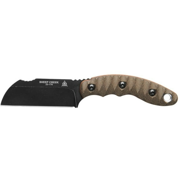 TOPS Knives Sheep Creek Fixed Blade Knife 3.75" Sheepsfoot 154CM Black Blade Canvas Micarta Handle Green/Tan