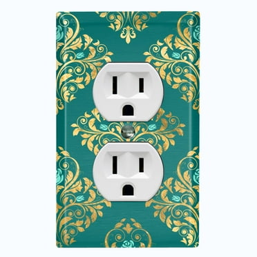 Metal Light Switch Plate Cover Elegant Green Yellow Damask DAM088