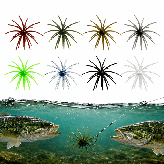 CZBZ Sea Urchin Baits Fishing Lures 8PCS, 3.54" Floating TPE Creature Baits for Bass Fishing, 8-Color Soft Lure with Reflective Stars for Crappie, Trout, Pike, Perch, Freshwater & Saltwater Fishing