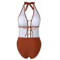 thumbnail image 4 of PWPSG Lace Cutout Halter One Piece Swimsuit, Ruched Bust with Adjustable Strap and Full Coverage for Poolside Brown M, 4 of 8
