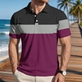 thumbnail image 2 of Uwinwear Men's Polo Shirts Striped printed Short Sleeve Casual Polo Shirts Slim Fit Golf Shirts Big and Tall Summer Outdoor Lightweight Tops,Purple,L, 2 of 6