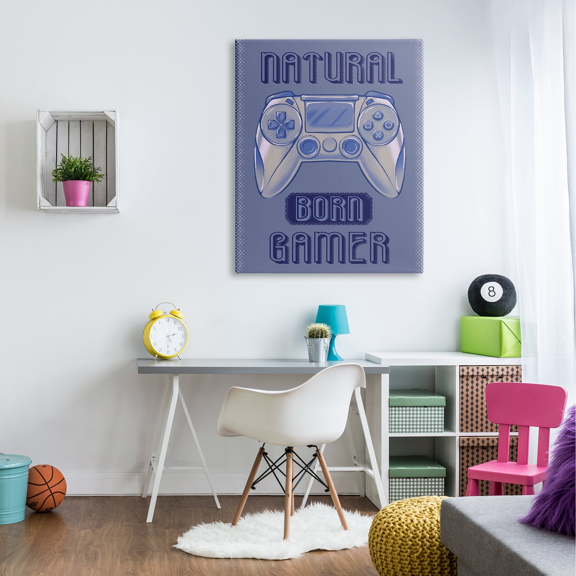 Stupell Industries Natural Born Gamer Text Saying Blue Gaming Controller , 36 x 48, Design by Ziwei Li