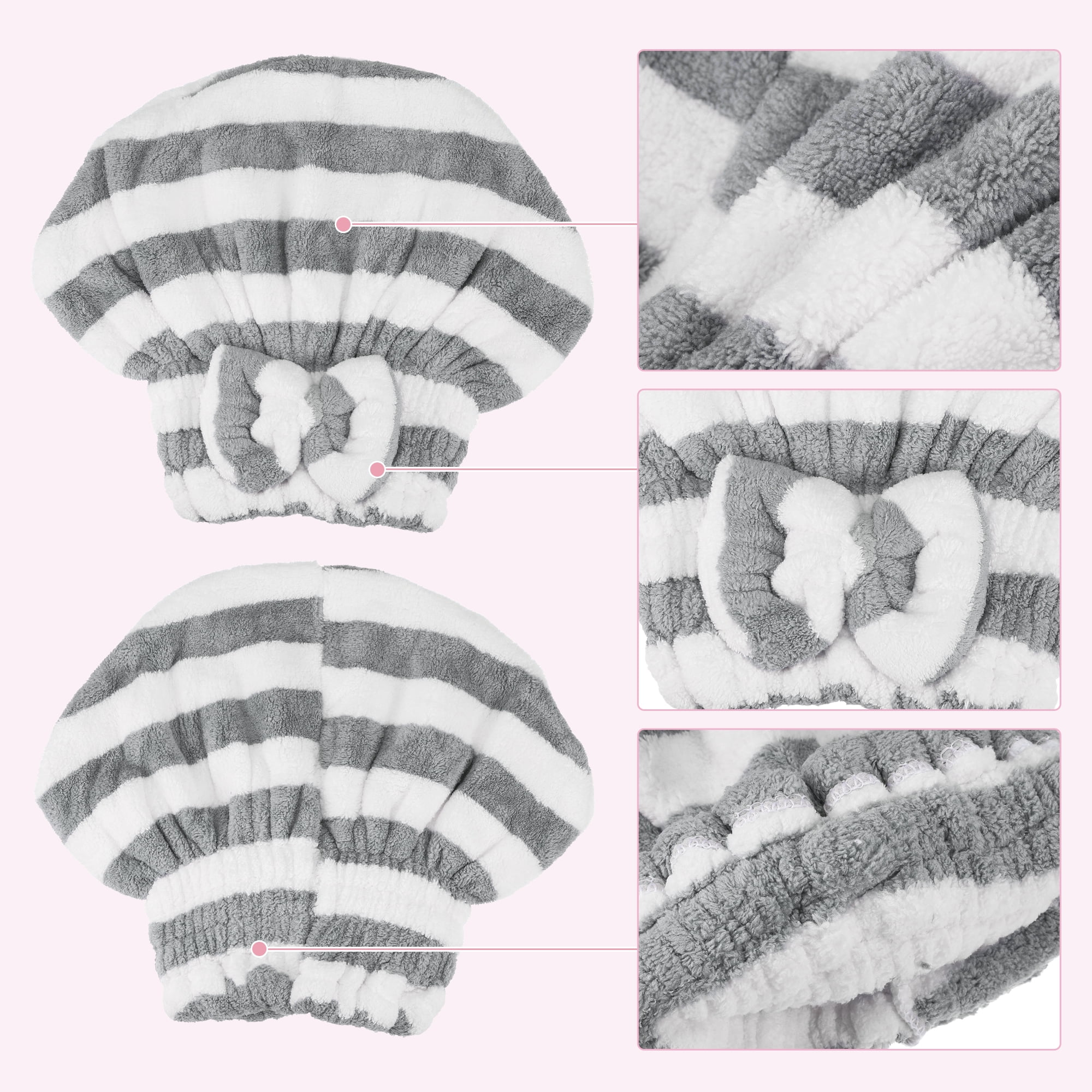 Unique Bargains Strong Absorbent Coral Fleece Hair Drying Towel Dry Cap Gray, White