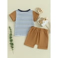 thumbnail image 5 of FEORJGP Toddler Baby Boy Summer Daily Outfits Infant 6M 1T 2T 3T 4T Short Sleeve T-Shirt Crew Neck Shirt Striped Print Tops + Pocket Drawstring Shorts Set Loose Casual 2Pcs Clothes, 5 of 9