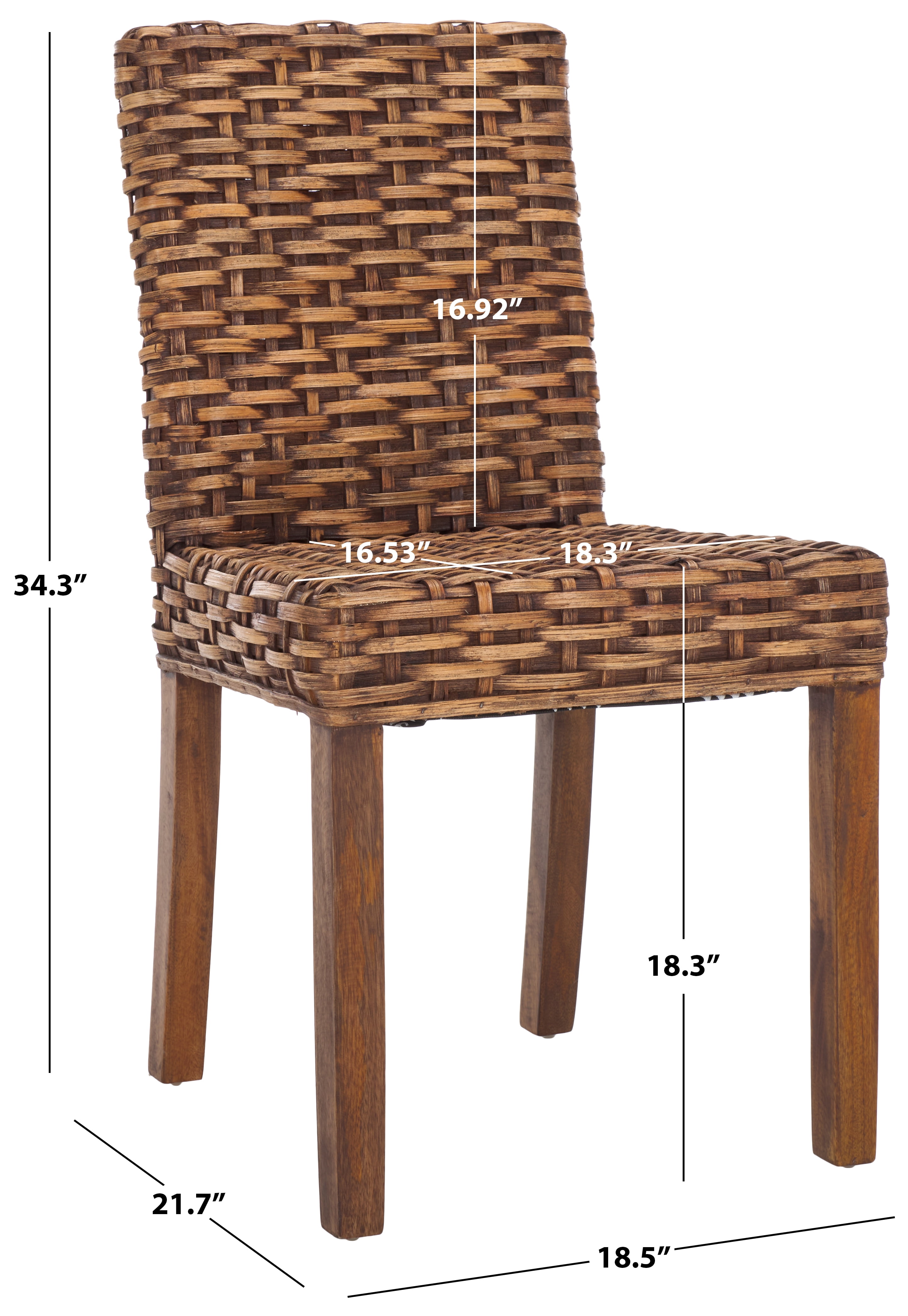 Safavieh Grove Wood and Rattan Coastal Side Chair, Brown (Set of 2)