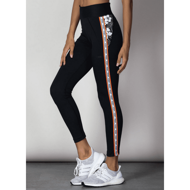 Adidas Womens Floral Striped Base Layer Athletic Pants, Black, Medium 