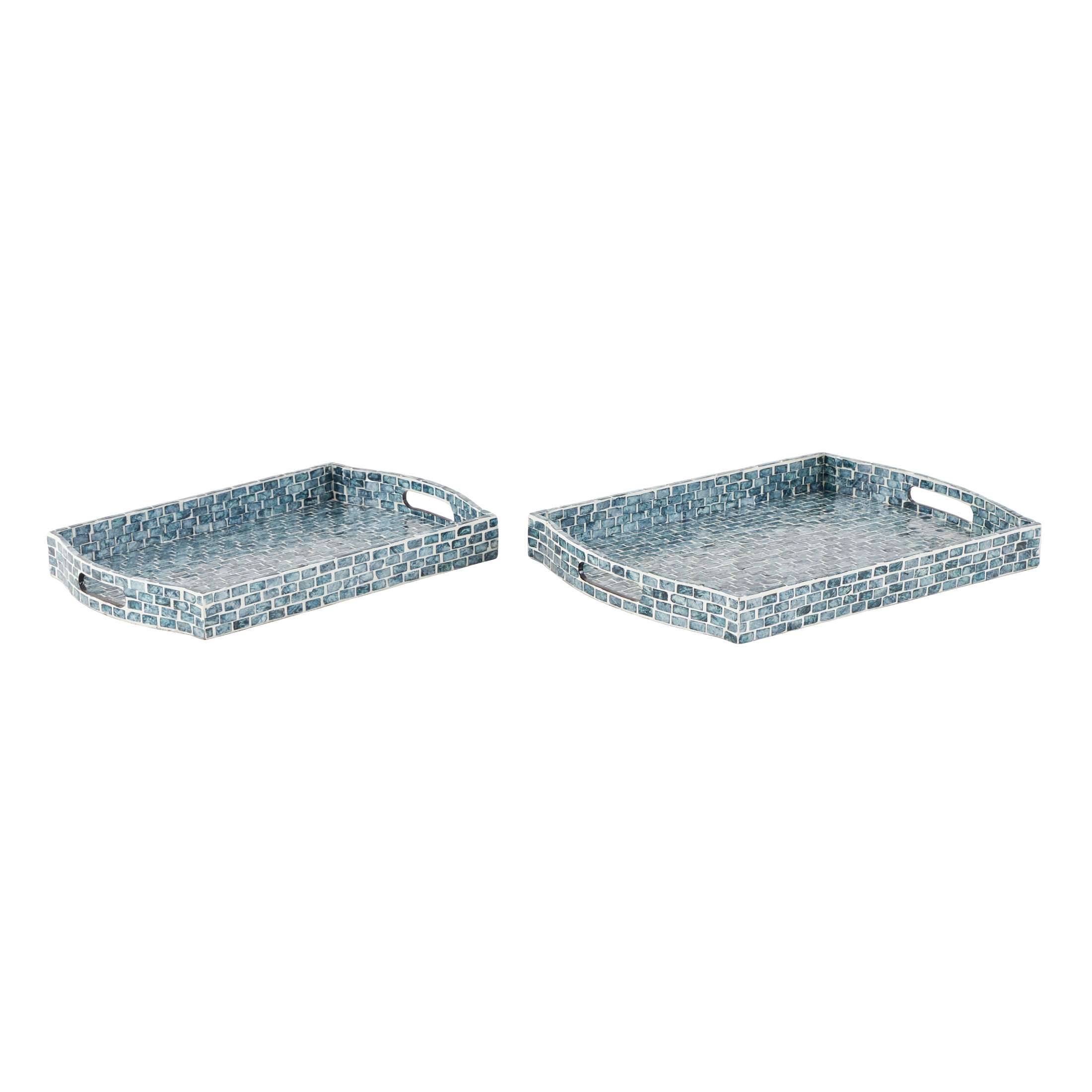 DecMode 20", 18"W Blue Wood  Tray with Slot Handles, 2-Pieces