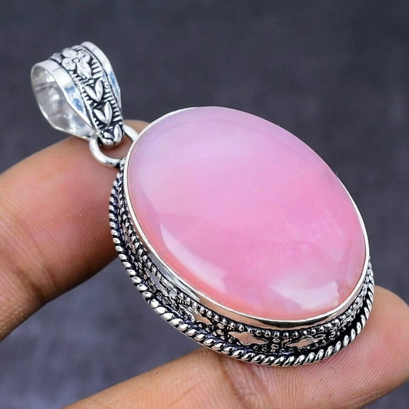 Natural Pink Opal Gemstone 925 Steling Silver Jewelry Pendant 2.09"