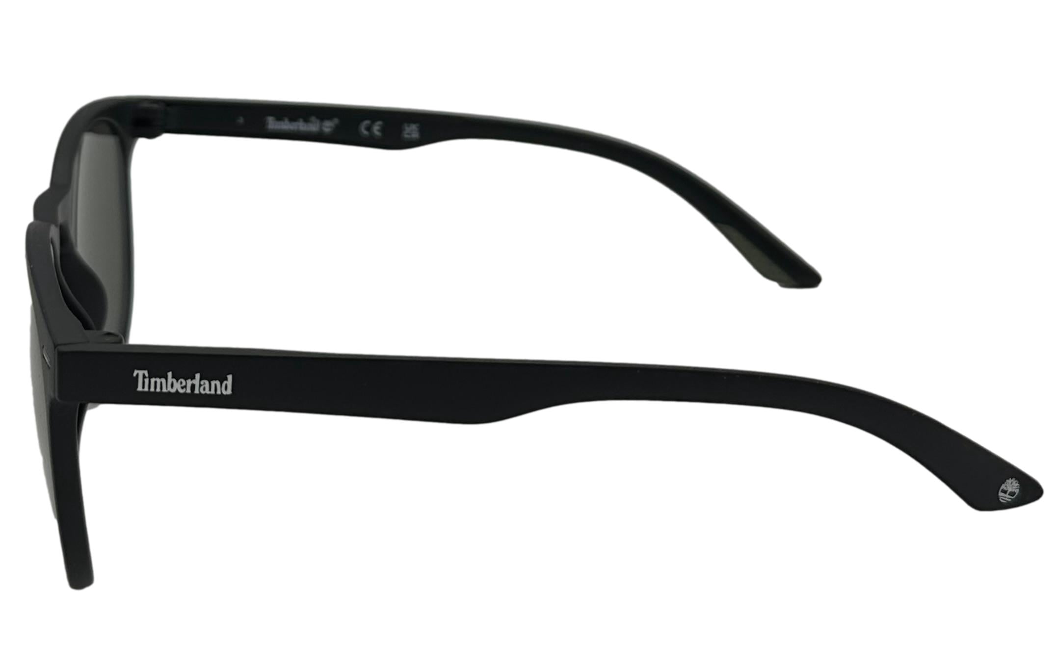 Timberland Matte Black Mens Plastic Soft Square Sunglass, Green Lens TB7214 2N