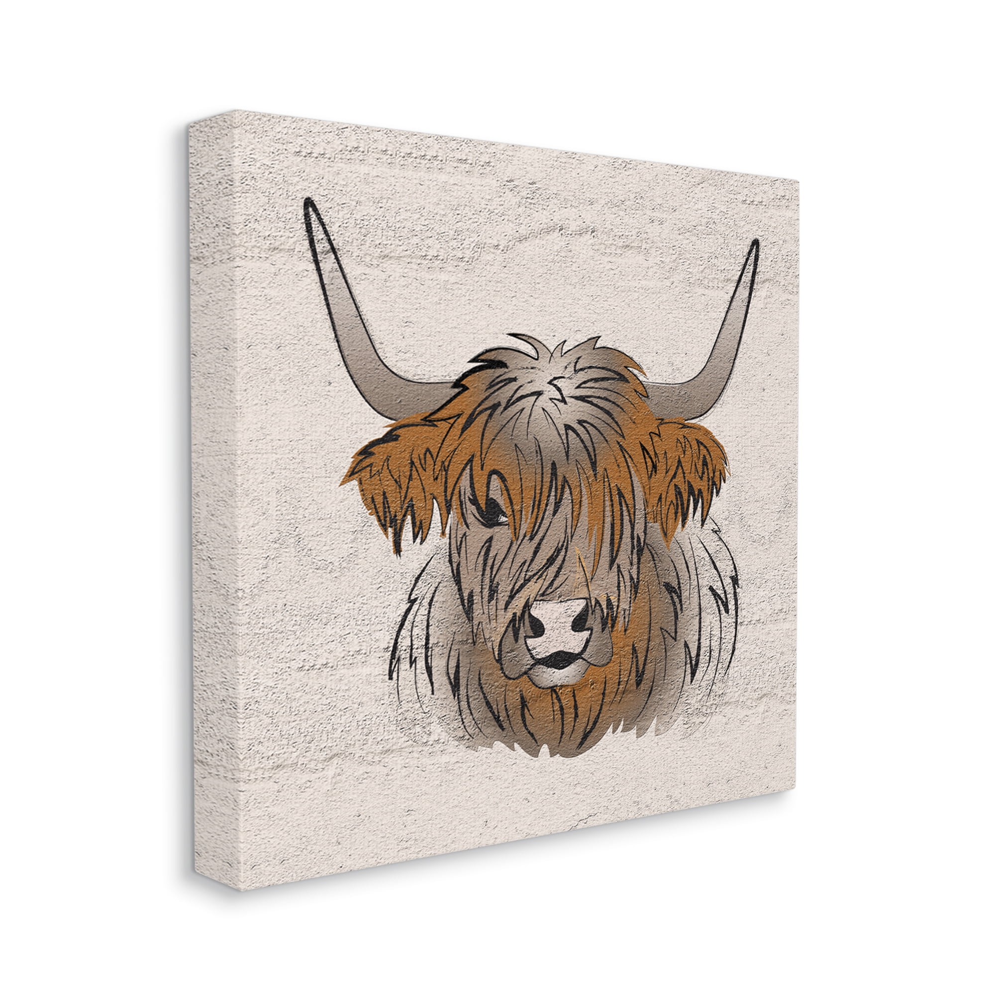 Stupell Industries Highland Cow Drawing Animals & Insects Painting Gallery Wrapped Canvas Art Print Wall Art, 30 x 30