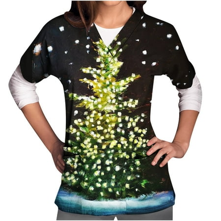 

Christmas Scrub Top for Women Trendy Xmas Graphic Print Regular Loose Crew Neck Long Sleeve Shirt Vintge Streetwear Sweatshirt