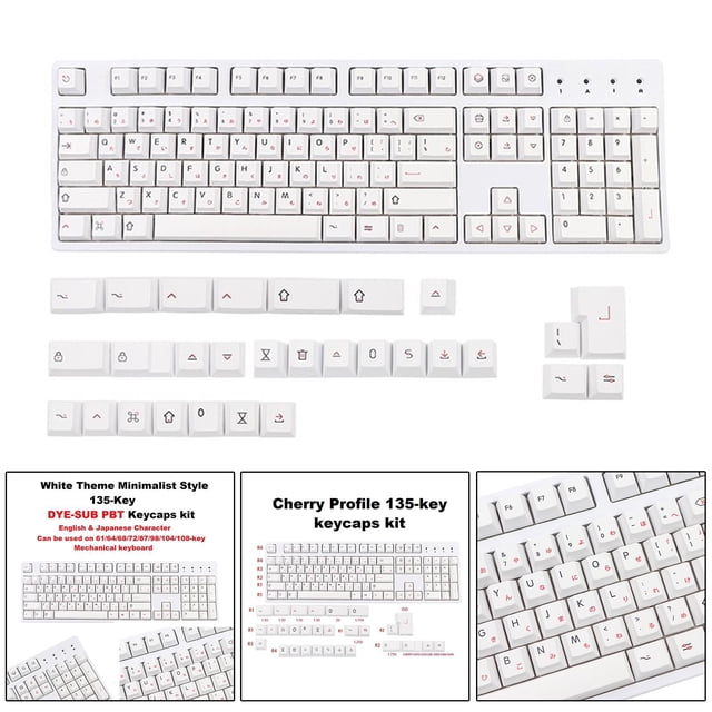 Teclado mecánico 135 Teclas Yotijar PBT japonés blanco 12x7.8x0.8 pulgadas