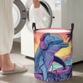 thumbnail image 5 of Sikiie Hip-Hop DJ Dolphin Print Round Dirty Clothes Basket, Waterproof Standing Foldable Storage Basket, for Laundry Room, Bedroom, Bathroom Storage-Medium, 5 of 6