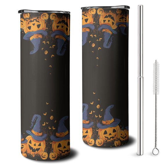 Cute Ghost Pumpkin 20oz Skinny Tumbler - Halloween Aesthetic Insulated Travel Cup with Straw