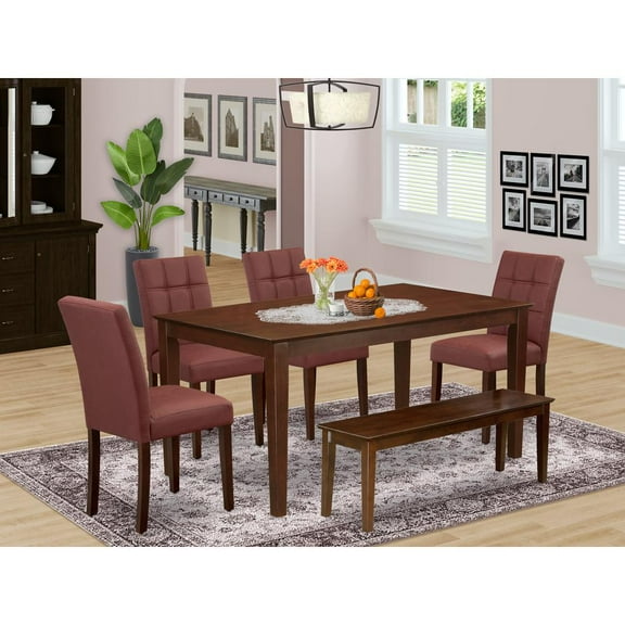 East West Furniture 6 Piece Mid Century Modern Dining Set consists A Mid Century Table