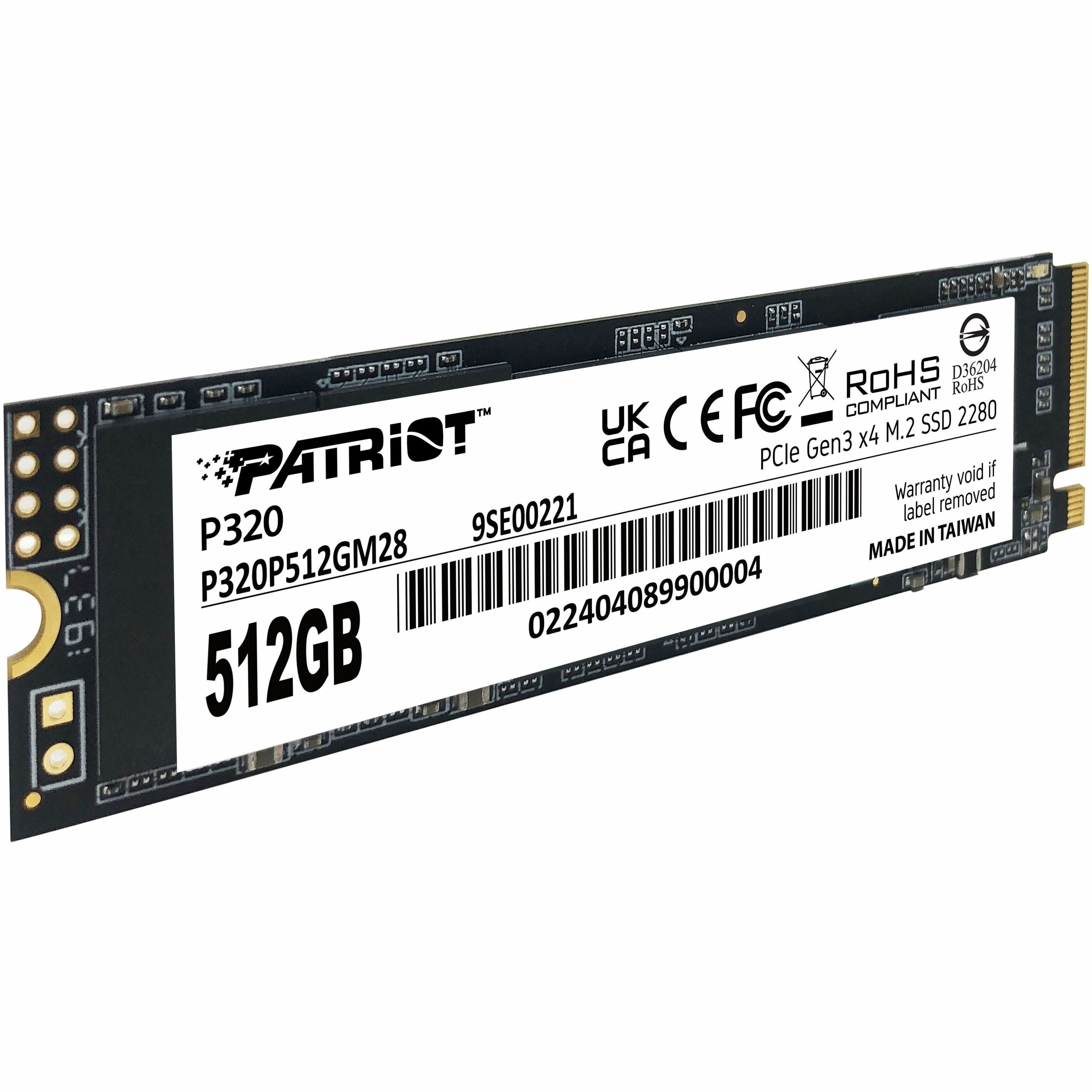 Patriot P320 512GB Internal SSD - NVMe PCIe Gen 3x4 - M.2 2280 - Solid State Drive - P320P512GM28
