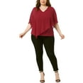 thumbnail image 2 of Agnes Orinda Women's Plus Size St. Patrick's Day Tops V Neck Flowy Shirt Double Layered Chiffon Blouse 2X Wine Red, 2 of 6