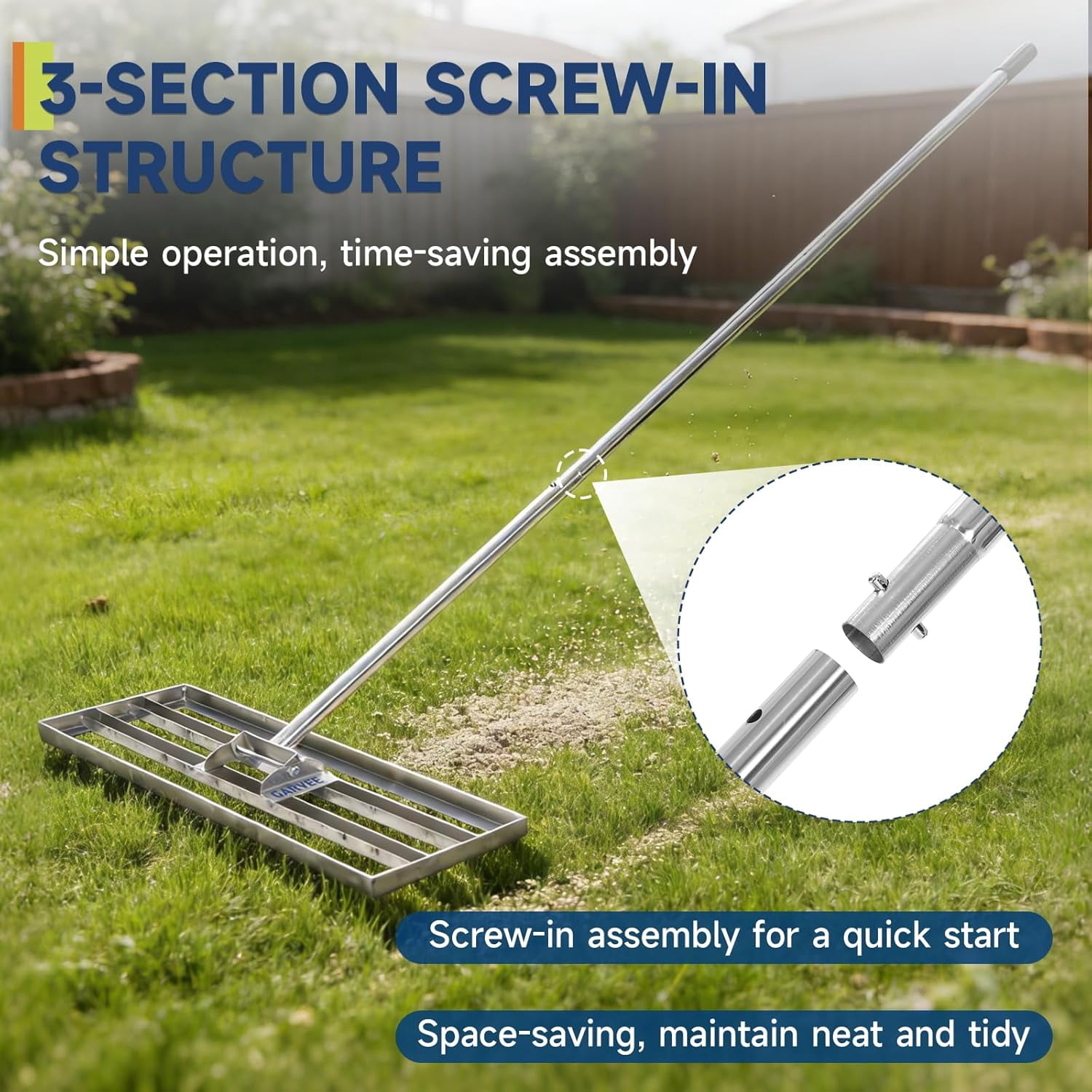 Lawn Leveling Rake, 36" x 10" Level Lawn Tool, Heavy Duty Stainless Steel Lawn Leveler Tool with 6.5 FT Extended Handle, Yard Leveling Rake Suit for Garden, Golf Lawn, Farm