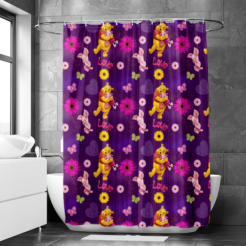 Winnie the Pooh Shower Curtain Pretty Waterproof Attractive Bath
