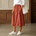 thumbnail image 3 of Cotton Linen Midi Skirts For Women Elastic Waist Button Detail A-Line Skirt Summer Casual Lounge Vacation Skirts With Pockets, 3 of 7