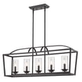 thumbnail image 2 of Golden Lighting Mercer 5-light Island Light in Matte Black and Seeded Glass, 2 of 7