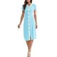 thumbnail image 1 of INSPIRAR CHIC Vestidos midi de punto acanalado a rayas con escote en V y mangas cortas para mujeres S Azul, 1 of 6