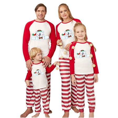 

YWDJ Family Matching Christmas Pajamas Parent-Child Warm Christmas Suit Striped Stitching Home Clothes Pajamas Long-Sleeved Trousers Two-Piece Set（Mom） Red(Red Women S)