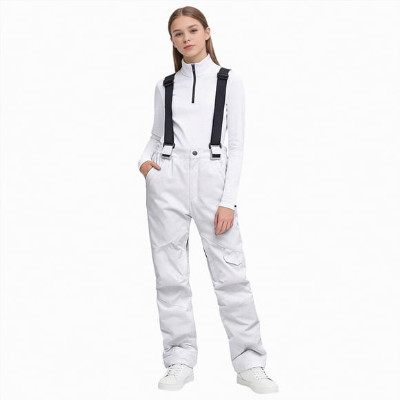 Curenmufel Toddler Kids Ski Overalls Kids Snow Bibs Waterproof Insulated Ski Pants Boys Girls Adjustable Strap Snowboard Overalls Winter Warm Snow Suit 4T 5T (White,4-5 Years)