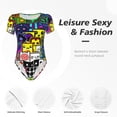 thumbnail image 4 of Goofa Geometry Dash Printed Women Rash Guard Short Sleeve,Tummy control Swimsuit Surfing Swimsuit Bathing Suit One Piece Swimsuit UPF 50-X-Large, 4 of 7