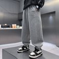 thumbnail image 2 of NOLDARES Boys Baggy Sweatpants Casual Straight Wide Leg Drawstring Waisted Joggers Sweat Pants with Pockets(W123-Grey), 2 of 6