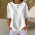 thumbnail image 2 of Wyobmus Women's Waffle Knit Tops Spring Summer Henley Shirt Plain Trendy Short Sleeve Basic Tees White, 2 of 4