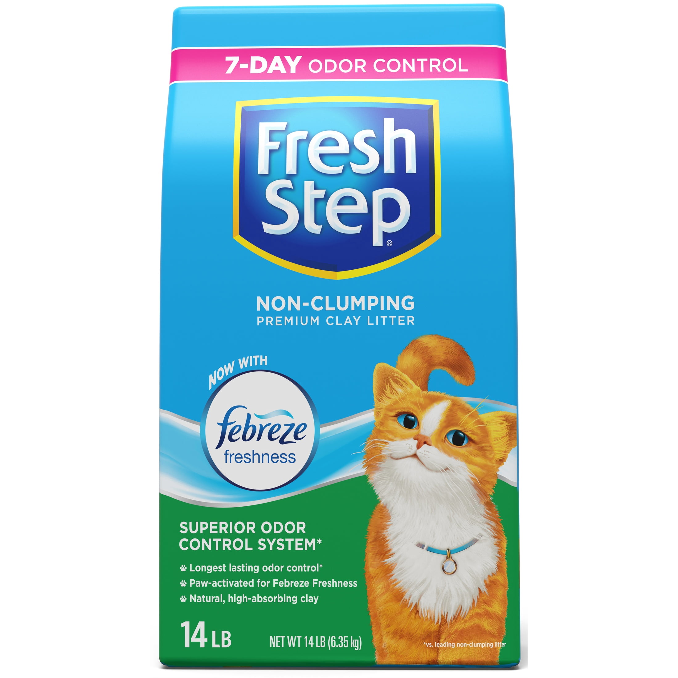 (4 pack) Fresh Step Non-Clumping Multi-Cat Premium Clay Cat Litter, Febreze Freshness Scent, 14 lb Bag