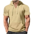 thumbnail image 2 of SEAOPEN Men's Short Sleeve Hoodie Lightweight Pullover Summer Casual Hooded Sweatshirts Today Khaki,L, 2 of 5