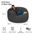 thumbnail image 2 of Chill Sack Bean Bag Chair, Memory Foam Lounger with Microsuede Cover, Kids, Adults, 5 ft, Charcoal, 2 of 6
