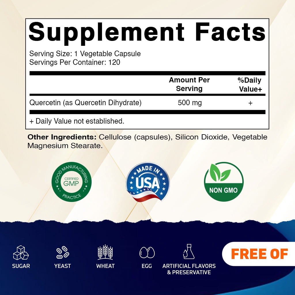 VitamaticUSA Quercetin 500mg Supplement - 3 Pack, 120 Veggie Capsules, Gluten Free