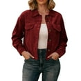 thumbnail image 3 of jobturf Womens Corduroy Jacket Fall Winter Fashion Solid Cropped Coats Holiday Long Sleeve Button Down Shacket Lightweight Jackets, 3 of 7
