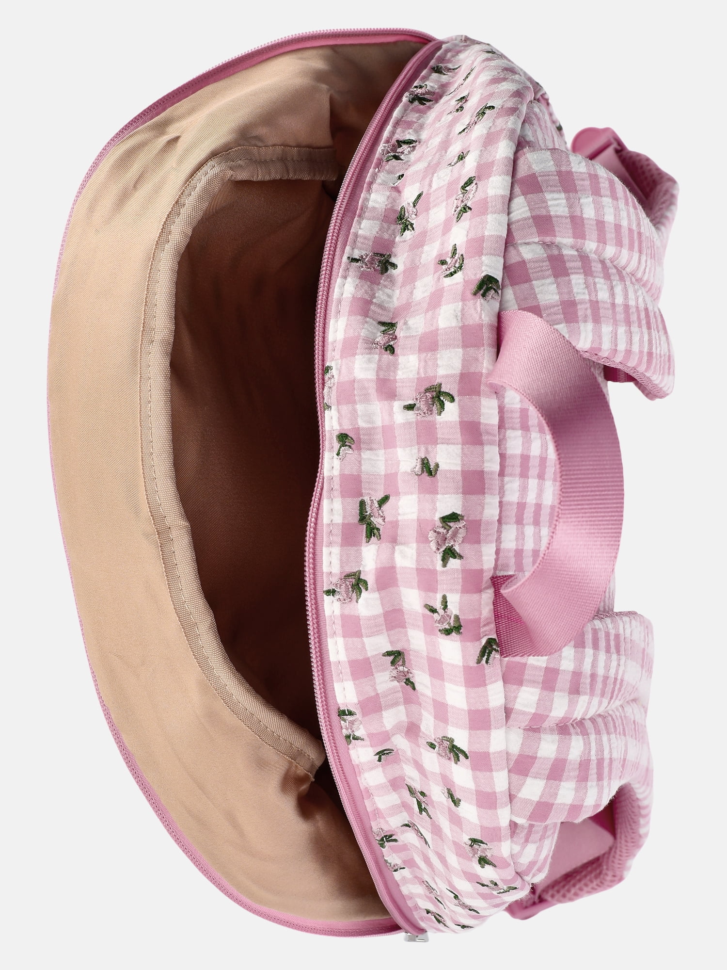 Weekend Academy Girl's Dome Backpack with Pouch, Pink Gingham with Floral Embroidery
