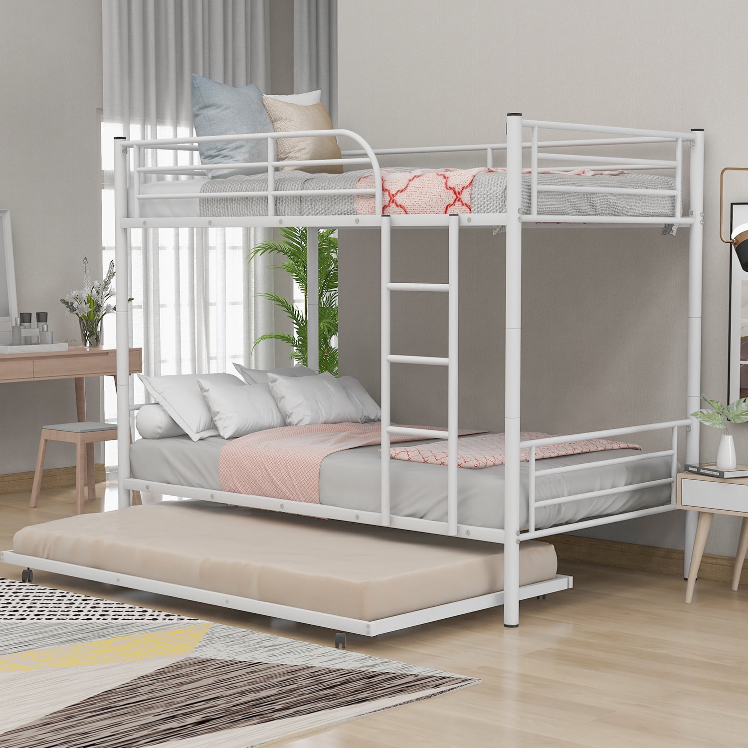 Metal Triple Bunk Bed With Trundle And, Bunk Bed Separates Into Singles