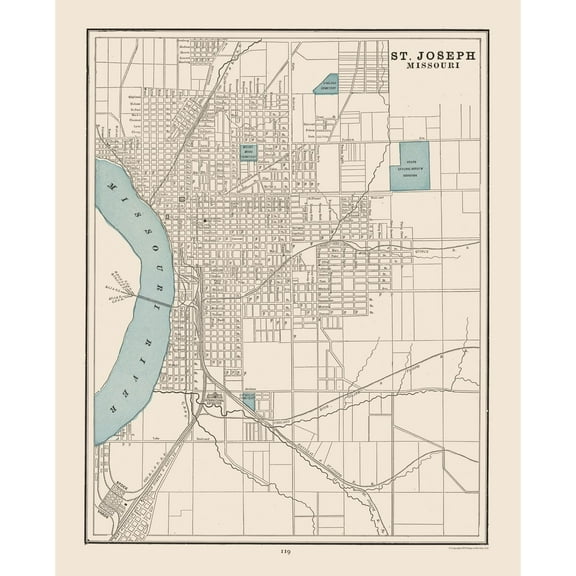 Historic City Map - St Joseph Missouri- Cram 1892 - Vintage Wall Art
