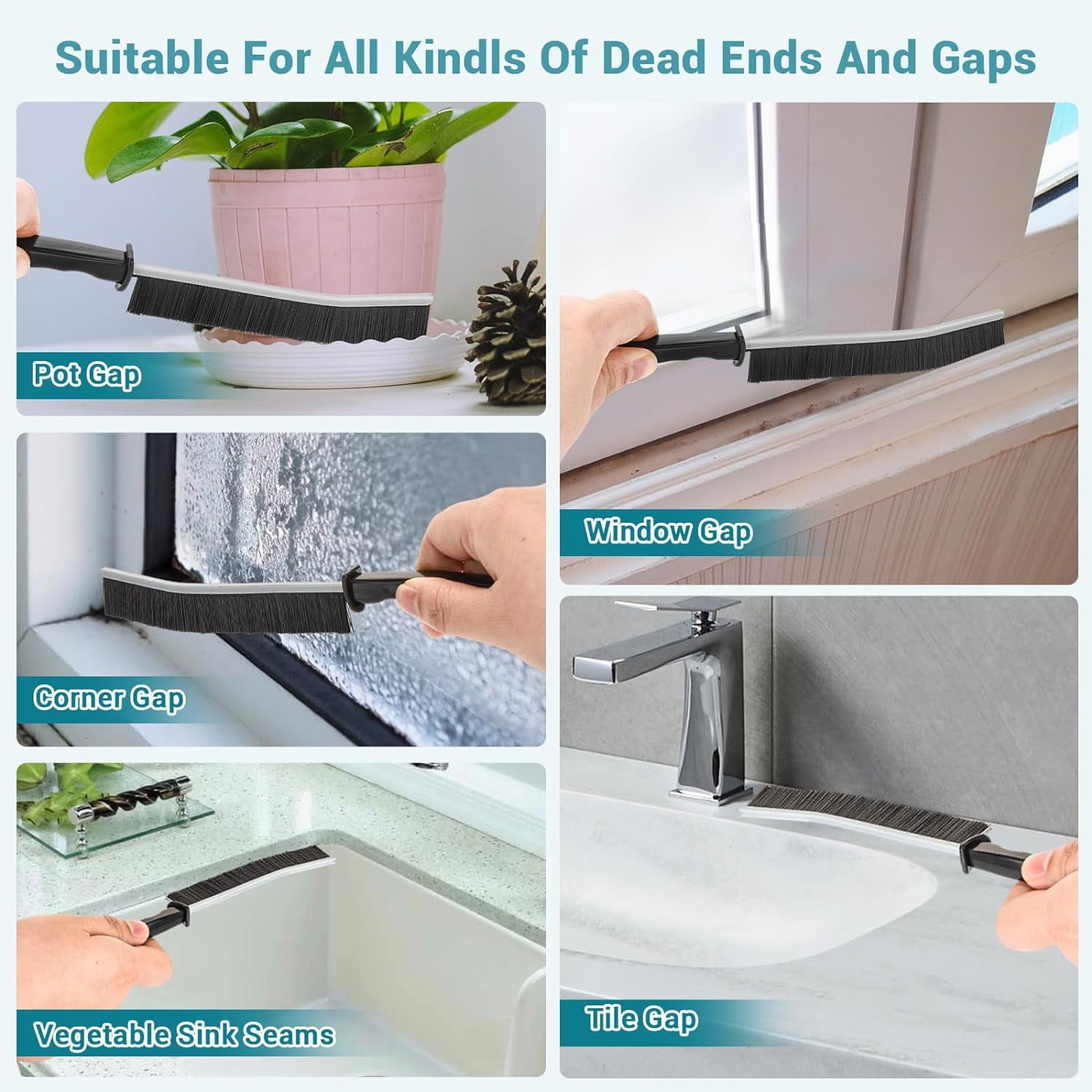 GEBON 4-Piece Hard Bristle Crevice Cleaning Brush Set - Small Brushes For Bathroom, Kitchen, Tile Grout & Tight Spaces