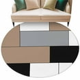 thumbnail image 2 of Brown Grey Geometric 5ft Round Rug, Modern Black White Abstract Art Non-Skid Rubber Backing Large Area Rugs - Living Room Bedroom Home Office, Indoor Floor Mat Carpets Washable Rug, 2 of 9